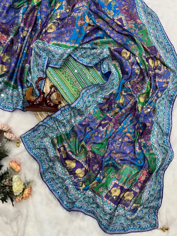 Blue_Ajarakh_Print_Mirror_Work_Saree