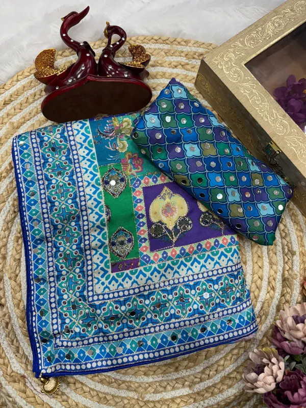 Blue_Ajarakh_Print_Mirror_Work_Saree