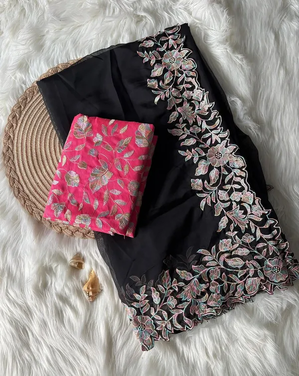 Black_Organza_Silk_Embroidered_Designer_Saree