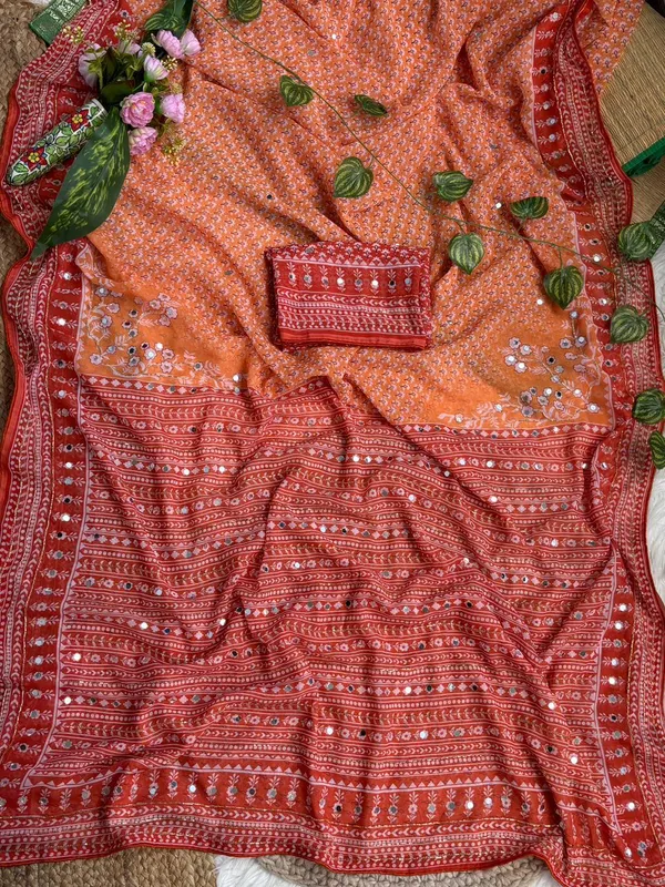 Orange_Printed_Hand_and_Mirror_Work_Saree