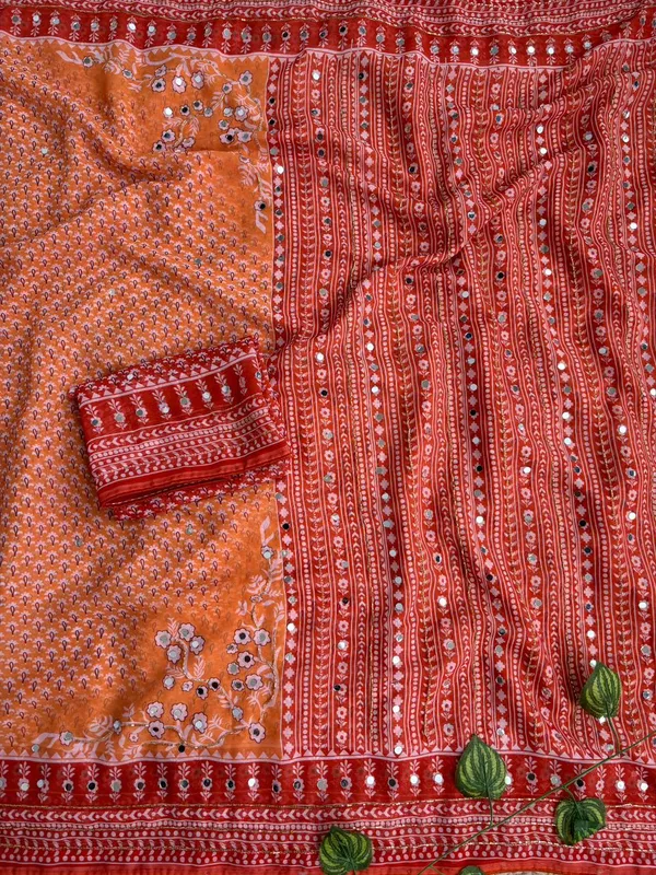 Orange_Printed_Hand_and_Mirror_Work_Saree