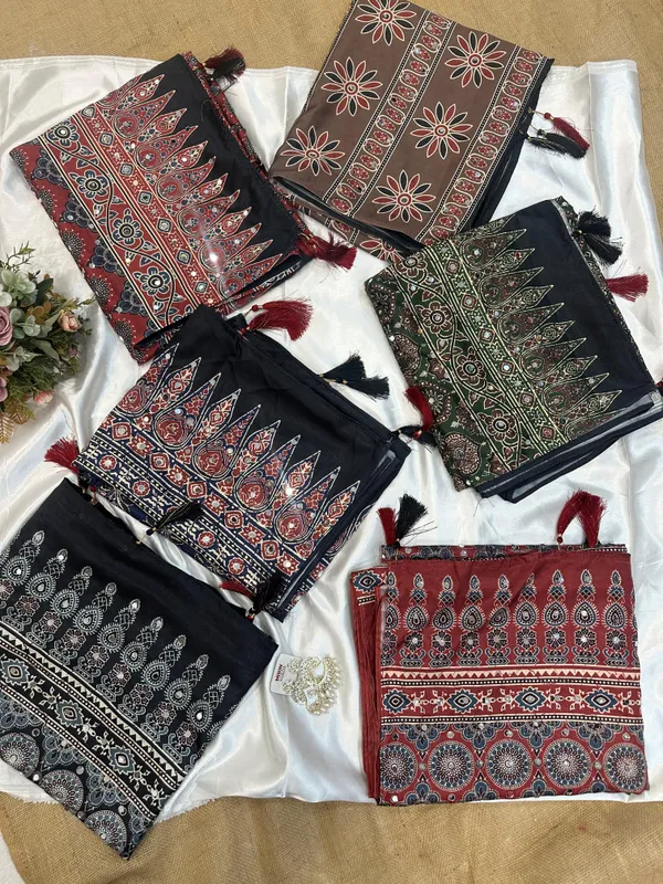 Maroon_Ajarakh_Print_Mirror_Work_Saree