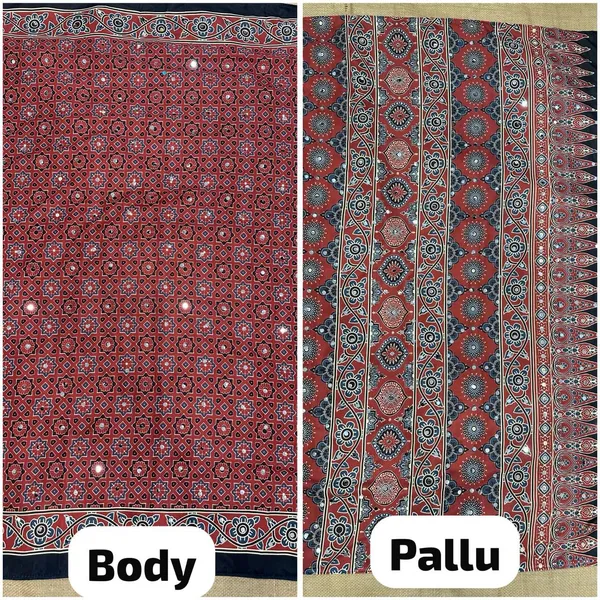 Maroon_Ajarakh_Print_Mirror_Work_Saree