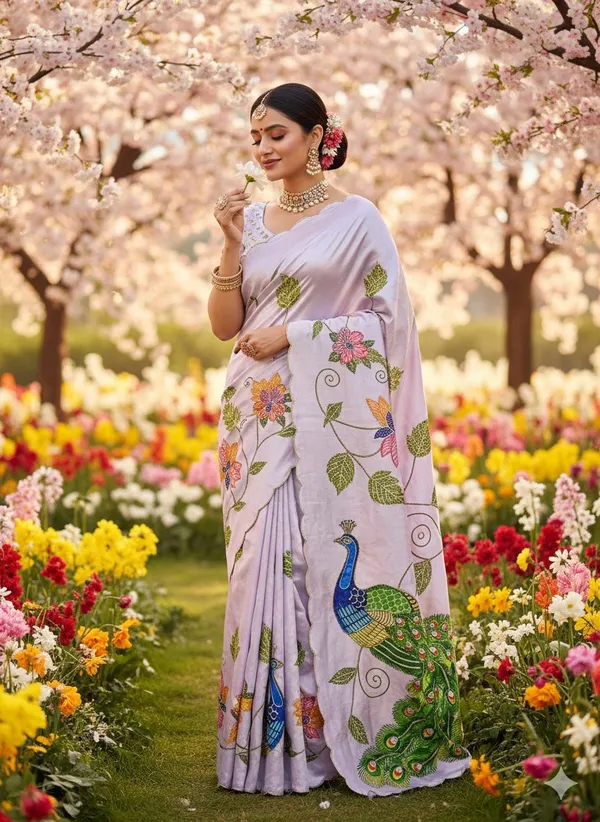 Lavender_Peacock_Hand-Embroidered_Saree