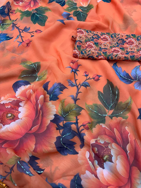 Orange_Floral_Print_Hand-Embroidered_Saree
