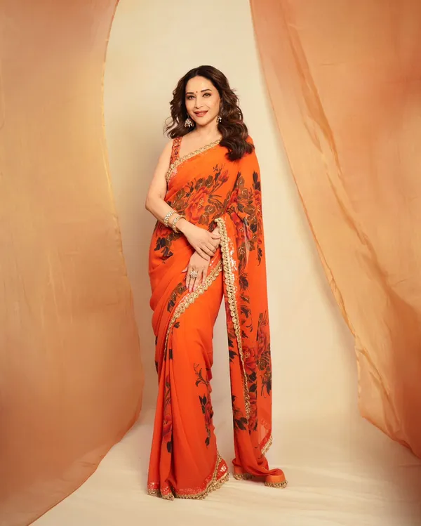 Orange_Floral_Print_Hand-Embroidered_Saree