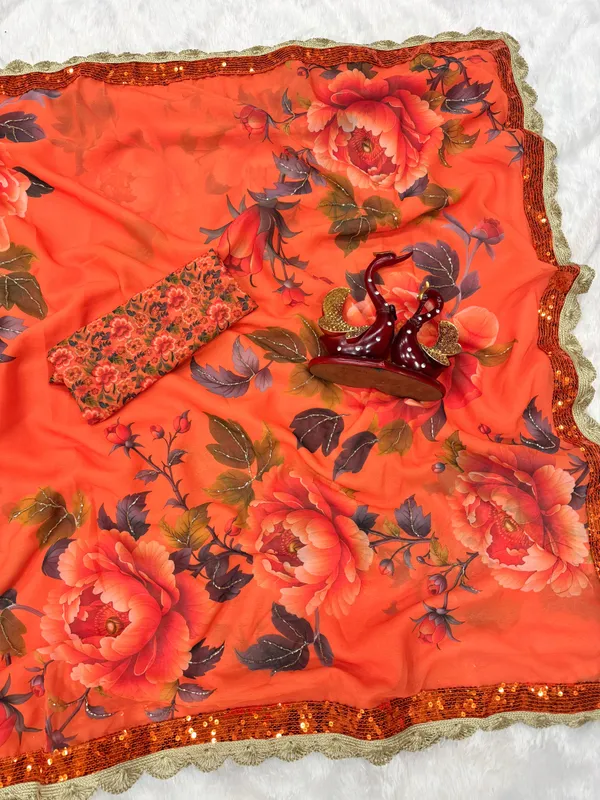 Orange_Floral_Print_Hand-Embroidered_Saree