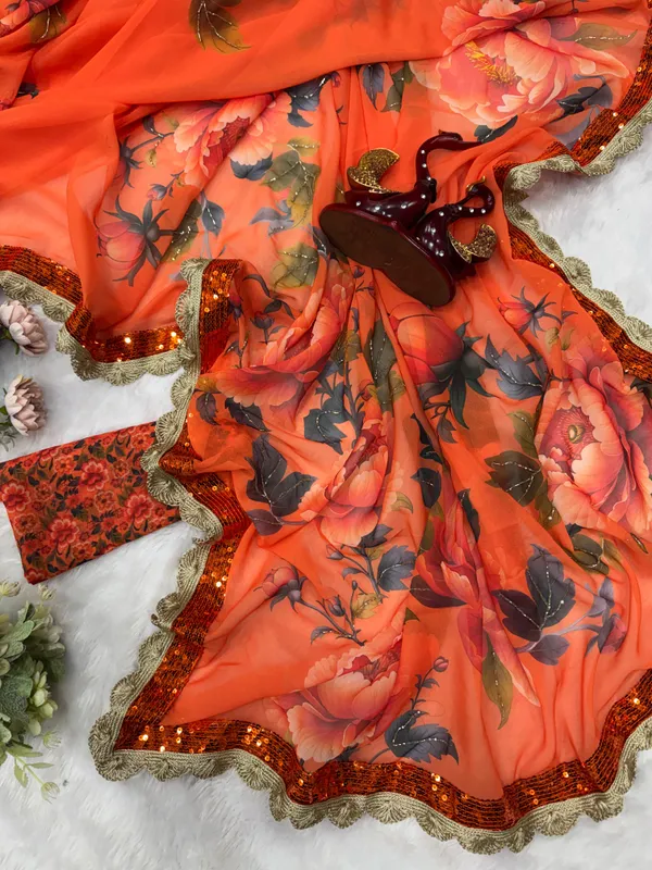 Orange_Floral_Print_Hand-Embroidered_Saree