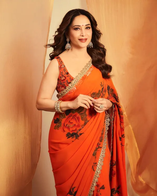 Orange_Floral_Print_Hand-Embroidered_Saree