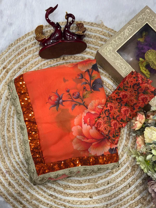 Orange_Floral_Print_Hand-Embroidered_Saree