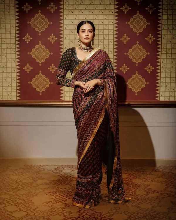 Dark_Green_Ajarakh_Print_Embroidered_Saree