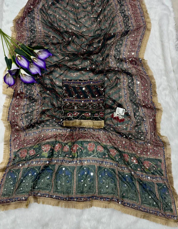 Dark_Green_Ajarakh_Print_Embroidered_Saree