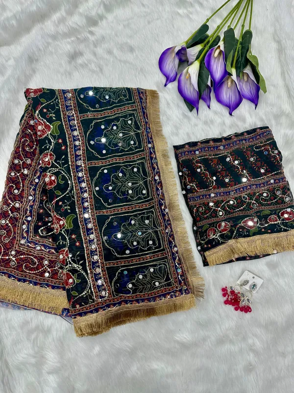 Dark_Green_Ajarakh_Print_Embroidered_Saree