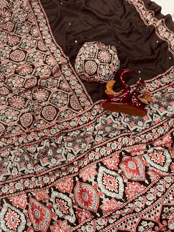 Brown_Ajarakh_Print_Mirror_Embroidered_Saree