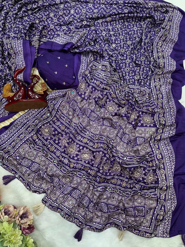 Royal_Blue_Ajarakh_Print_Mirror_Embroidered_Saree