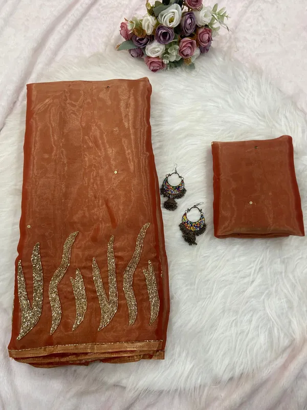 Orange_Pure_Soft_Satin_Silk_Handwork_Saree