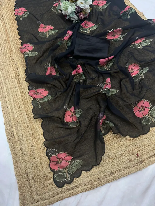 Black_Hand_Embroidered_Organza_Saree