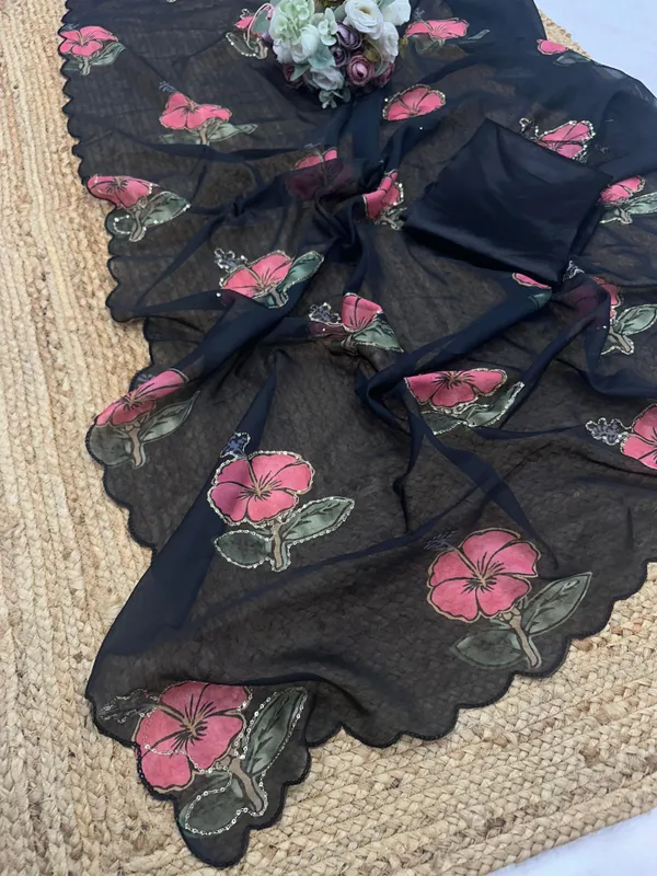 Black_Hand_Embroidered_Organza_Saree
