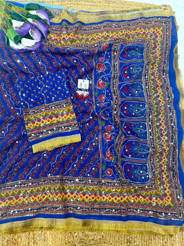 Blue_Ajarakh_Print_Embroidered_Saree