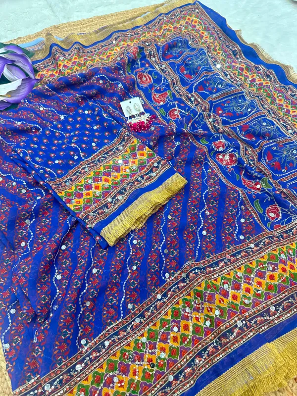 Blue_Ajarakh_Print_Embroidered_Saree