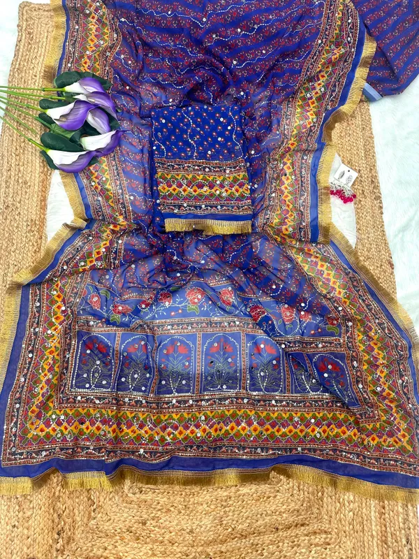Blue_Ajarakh_Print_Embroidered_Saree