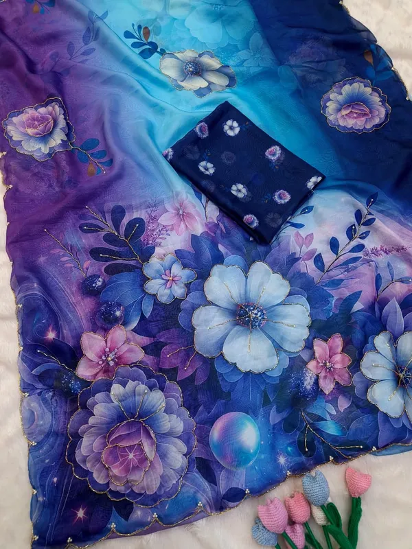 Blue_Floral_Embroidered_Saree