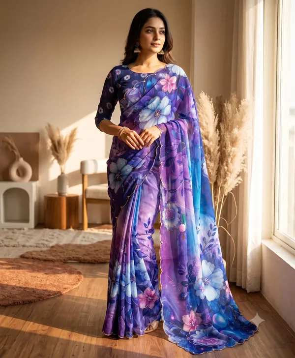 Blue_Floral_Embroidered_Saree