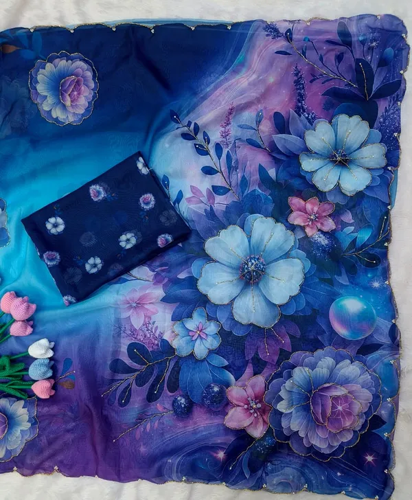 Blue_Floral_Embroidered_Saree