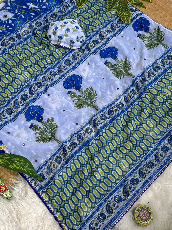 Blue_Printed_Hand_and_Mirror_Work_Saree