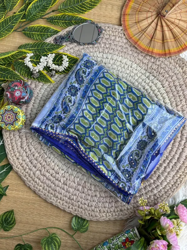 Blue_Printed_Hand_and_Mirror_Work_Saree