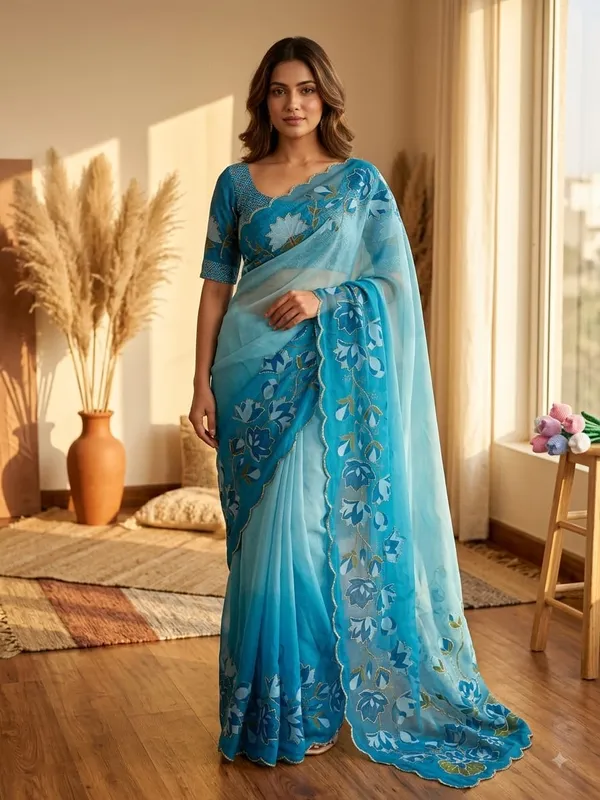 Blue_Shaded_Floral_Embroidered_Saree