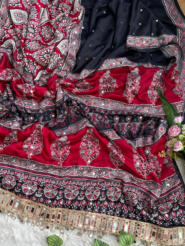 Black_Ajarakh_Print_Mirror_Work_Saree