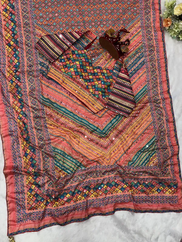 Orange_Ajarakh_Print_Mirror_Work_Saree