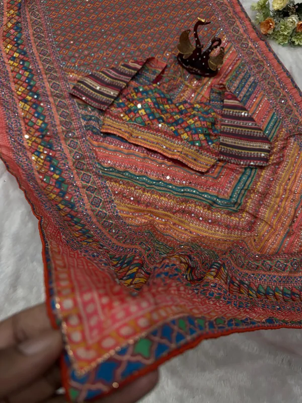 Orange_Ajarakh_Print_Mirror_Work_Saree