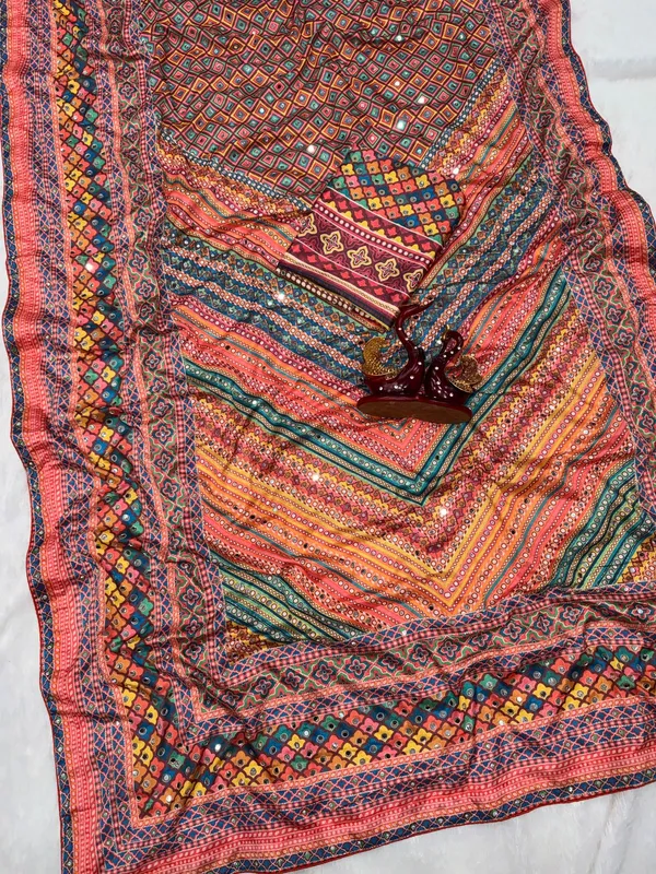 Orange_Ajarakh_Print_Mirror_Work_Saree