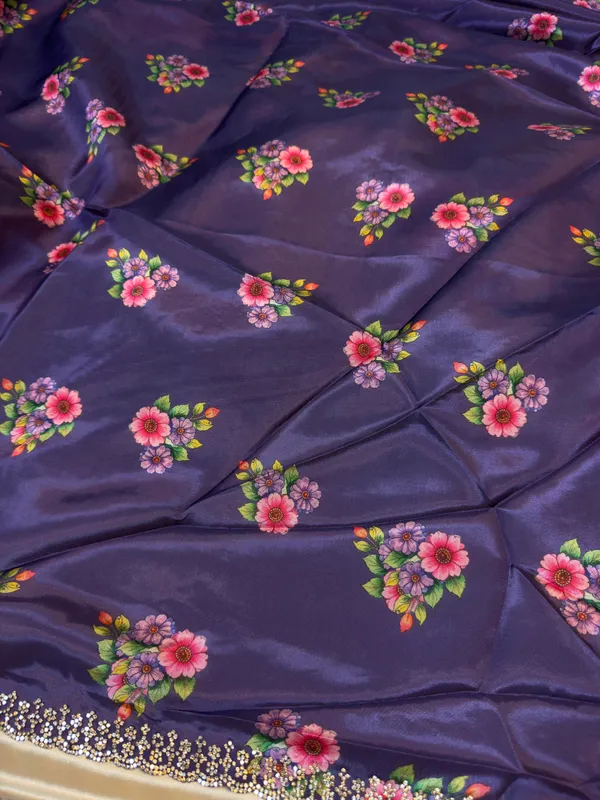 Cream_Peacock_Print_Designer_Saree
