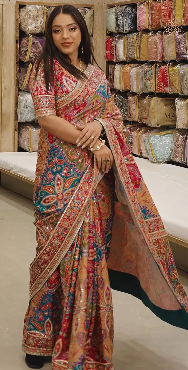 Orange_Ajarakh_Print_Mirror_Work_Saree