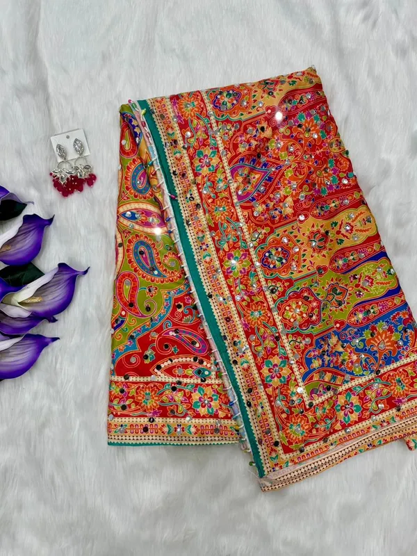 Orange_Ajarakh_Print_Mirror_Work_Saree
