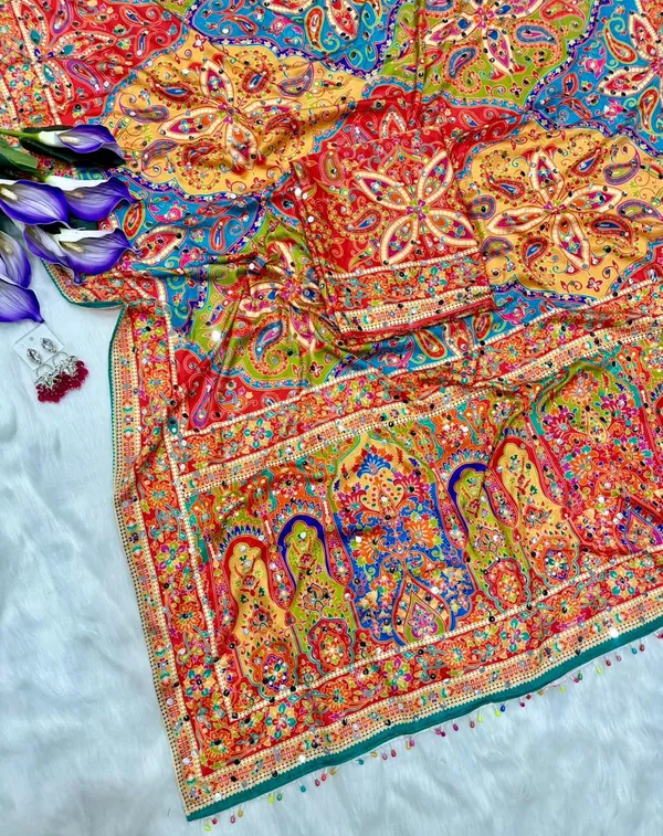 Orange_Ajarakh_Print_Mirror_Work_Saree