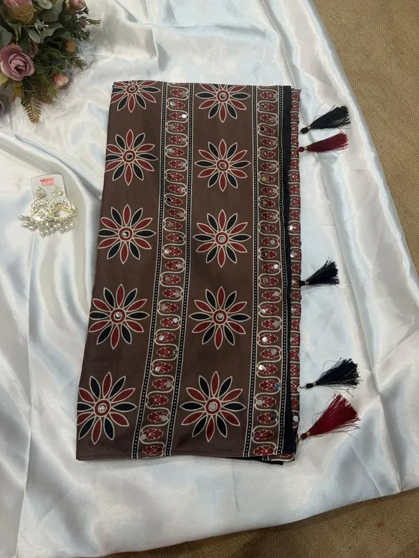 Coffee_Ajarakh_Print_Mirror_Work_Saree