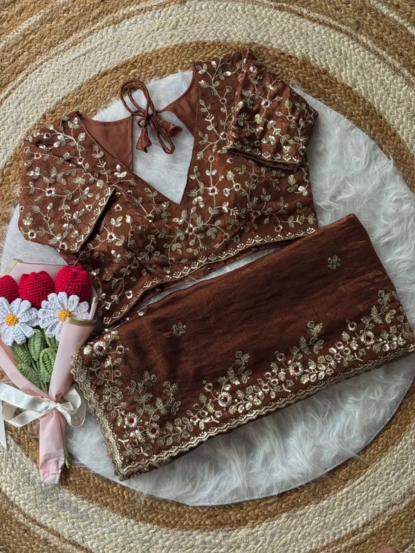 Brown_Satin_Chiffon_Silk_Designer_Saree