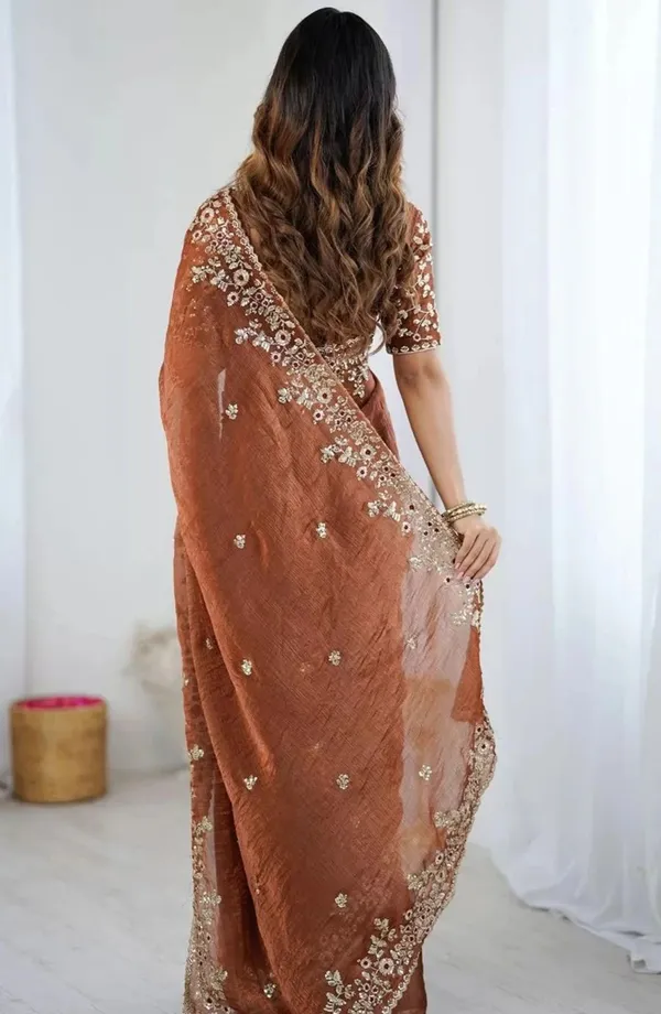 Brown_Satin_Chiffon_Silk_Designer_Saree