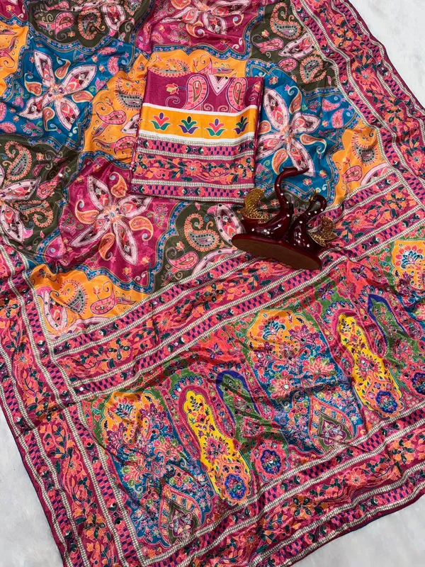 Orange_Ajarakh_Print_Mirror_Work_Saree