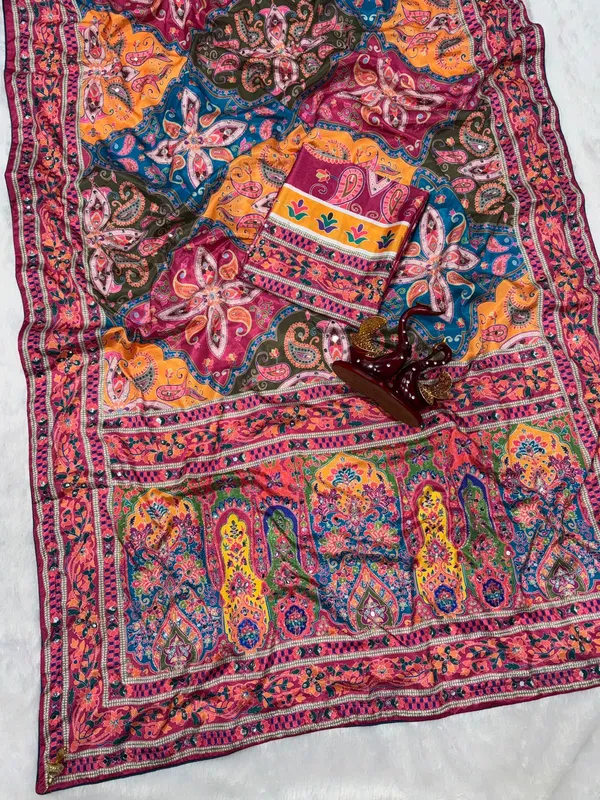 Orange_Ajarakh_Print_Mirror_Work_Saree