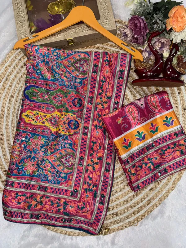 Orange_Ajarakh_Print_Mirror_Work_Saree