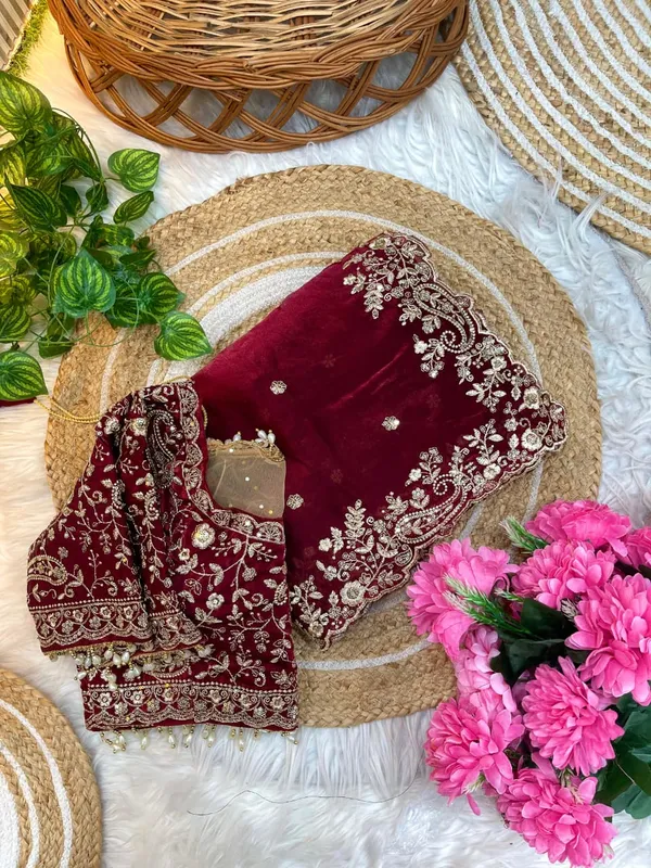 Maroon_Space_Silk_With_Embroidered_Saree