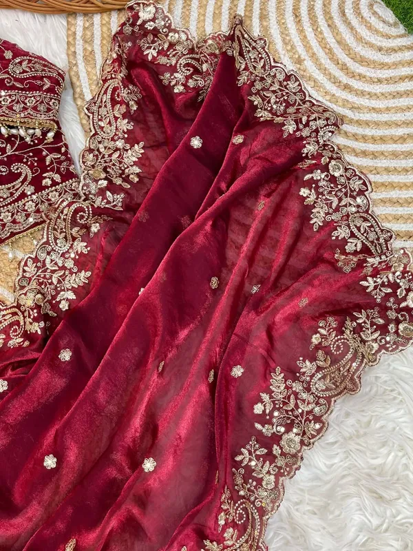 Maroon_Space_Silk_With_Embroidered_Saree