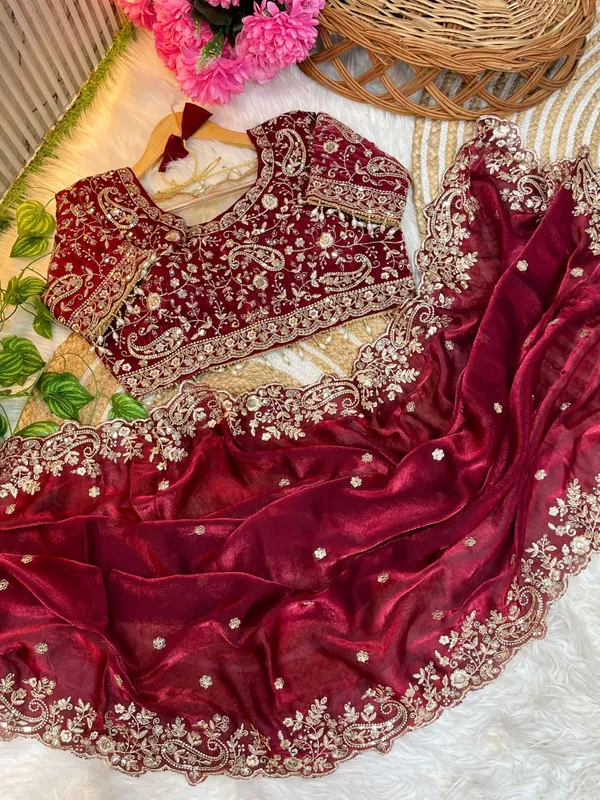 Maroon_Space_Silk_With_Embroidered_Saree