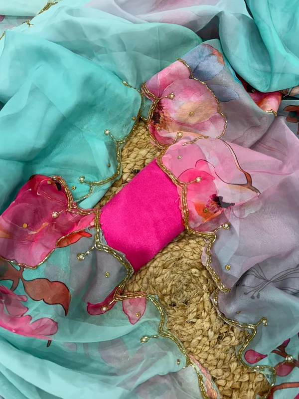 Teal_Katdana_and_Beads_Hand-Embroidered_Saree