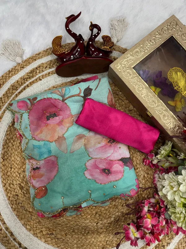 Teal_Katdana_and_Beads_Hand-Embroidered_Saree